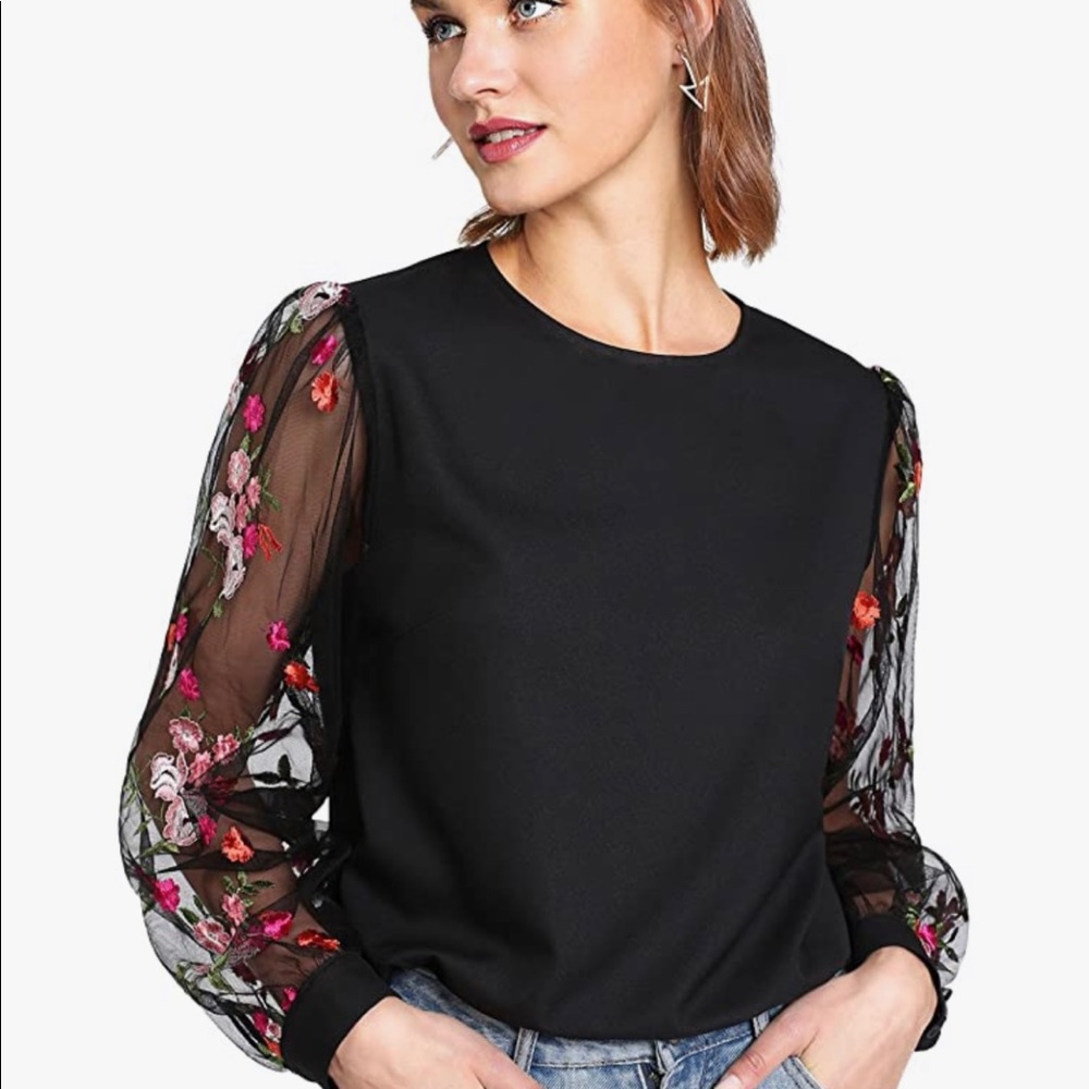 Embroidered sleeve blouse